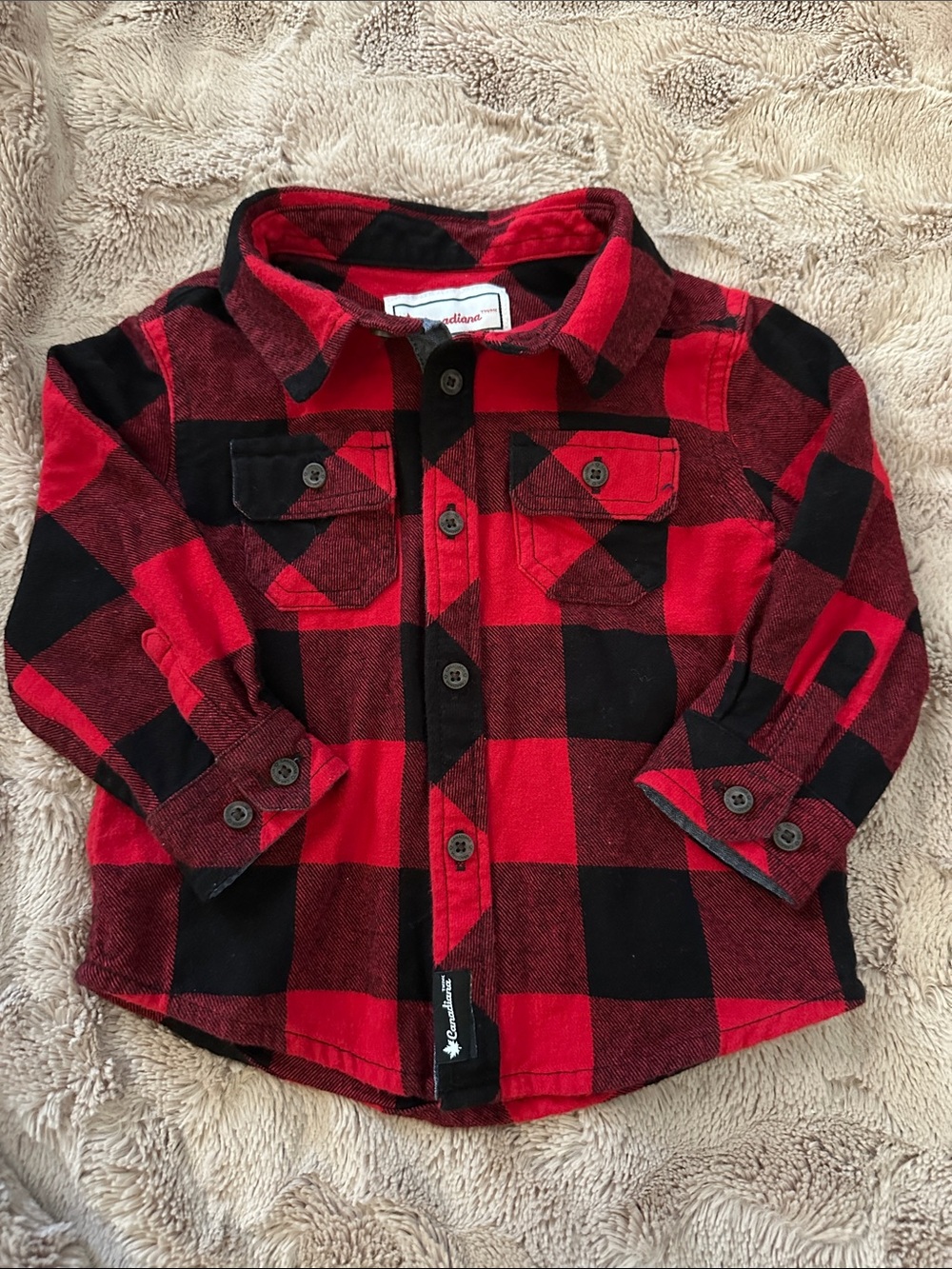 Canadiana Red and Black Buffalo Plaid Button-Down Shirt, 2T